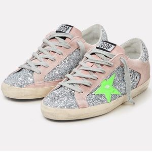 Silver Sparkle and Pink Golden Goose Superstar Sneakers (size 37)